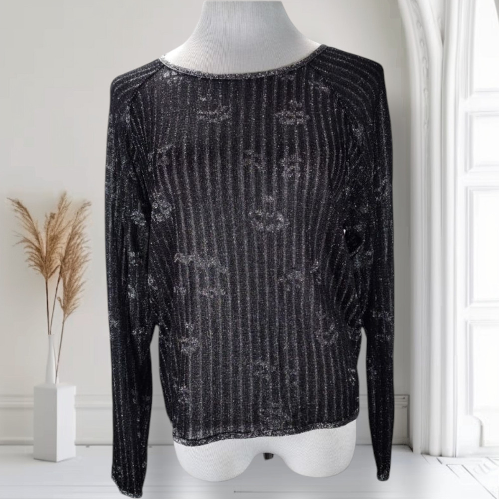 Vintage 80s Missoni Italy Metallic Face Print Lurex Knit Sweater M Art to Wear